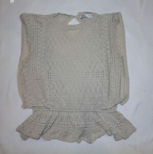 Zara Tan Sleeveless Ruffled Blouse Size S